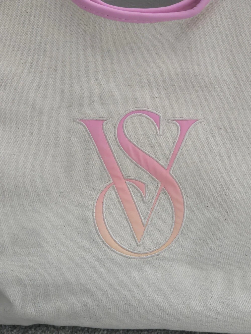 Victoria's Secret Beige Canvas Tote with Pink Trim